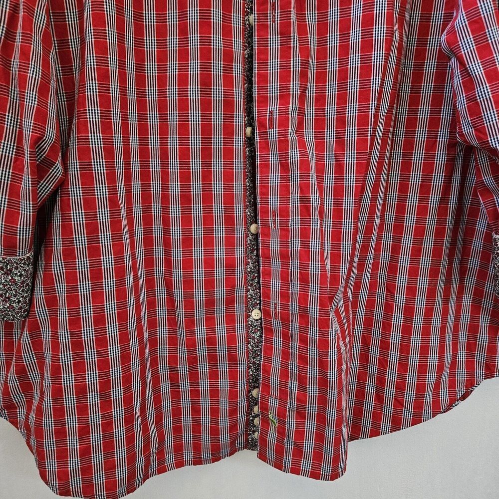 Tailorbyrd Mens 2XL Striped Dress Shirt Red Blue Plaid Flip Cuff Floral L/Sleeve - Picture 4 of 12